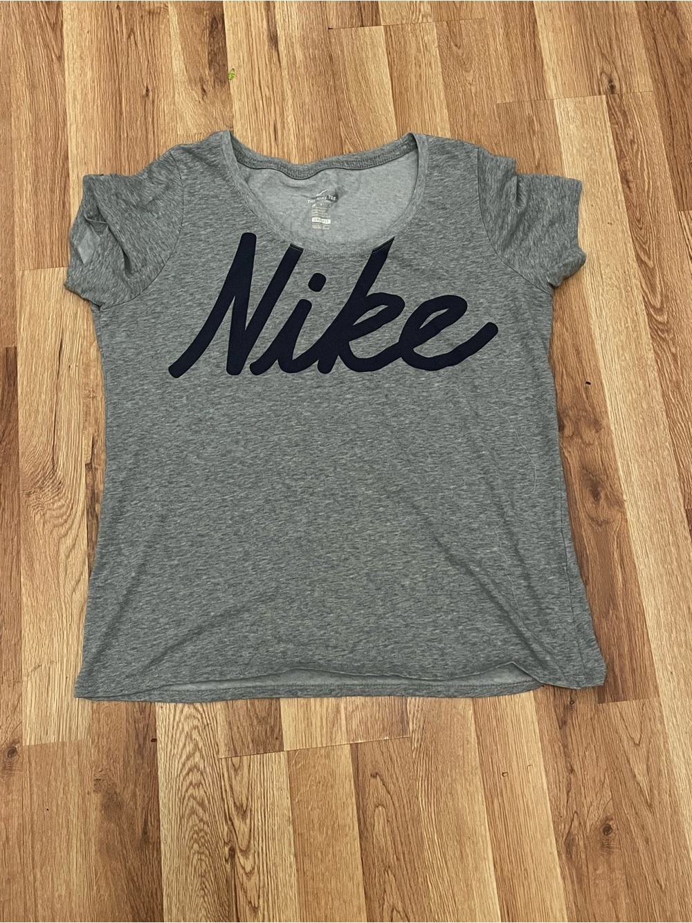 Nike Women's Gray Tee with Navy Script Logo